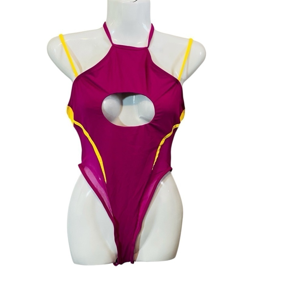 ICON Swim Pink and Yellow One Piece High-Neck Swimsuit NWT Sz-Small